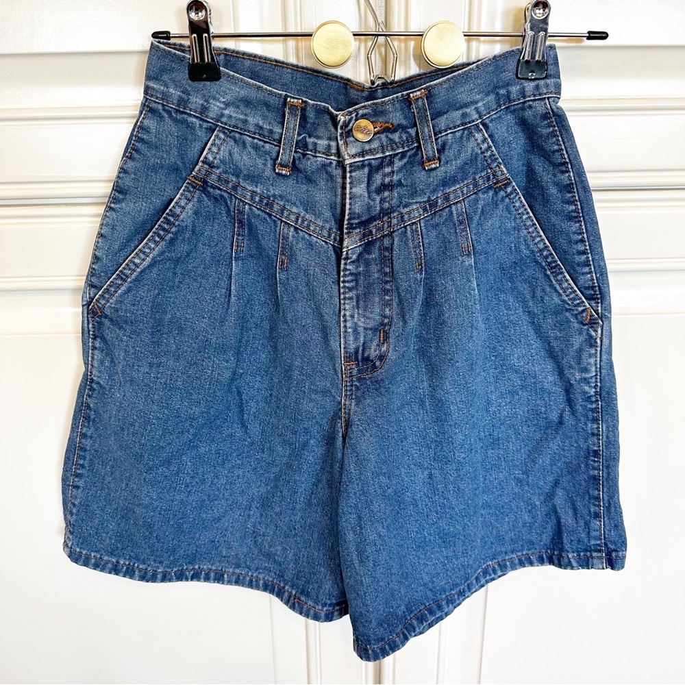American Vintage Chic Womens Denim Jean High Waist Rise Shorts Mom Cotton Pleats